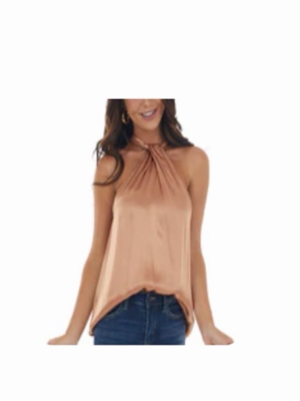 Women’s Satin Halter Neck Top in Camel